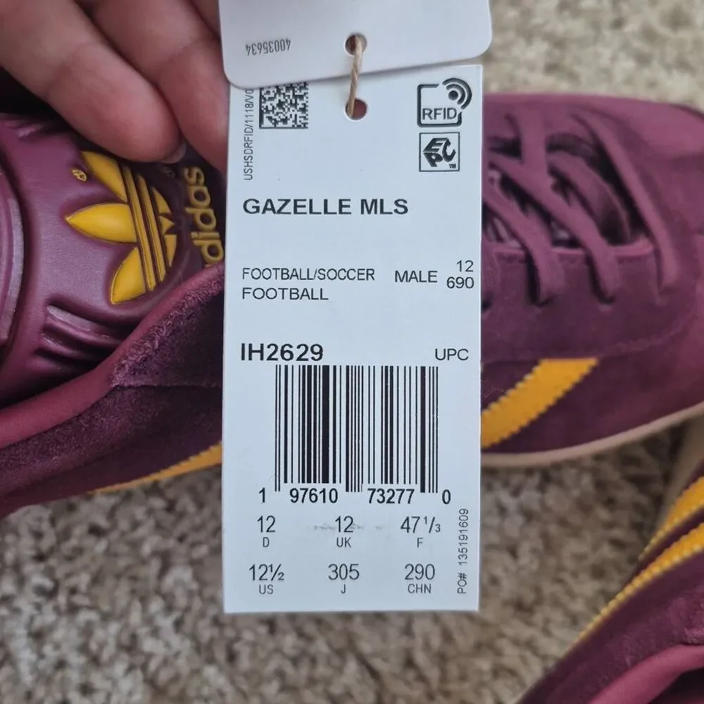 Adidas Originals Gazelle Portland Timbers Maroon Yellow Men's Size 12.5